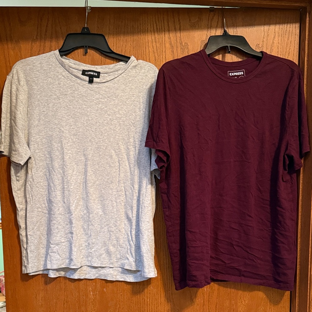 Express Men's Short Sleeve Tees in Light Gray and Deep Maroon
